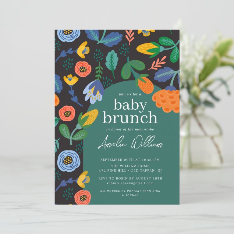 Fun Colorful Floral Baby Brunch Invitation