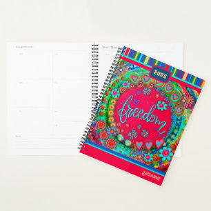 Fun Colorful Floral Hearts Freedom Name Date Planner