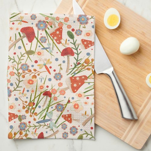 Fun Colorful Floral Mushroom Pattern Stylish  Kitchen Towel