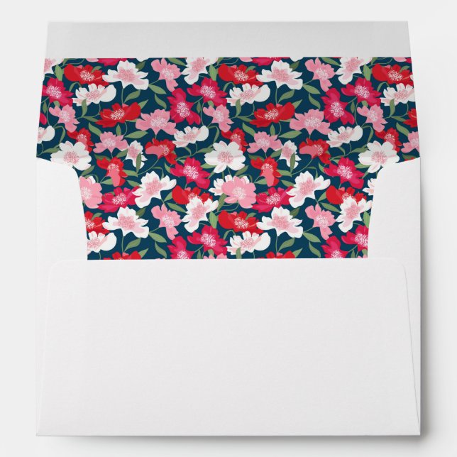 Fun Colorful Floral Pattern Custom Return Address Envelope (Back (Bottom))