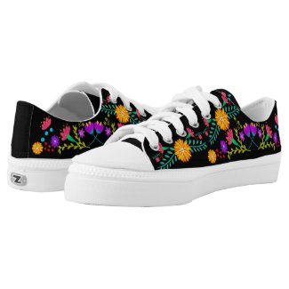 Fun Colorful Floral Pattern Mexican Fiesta Black Low-Top Sneakers