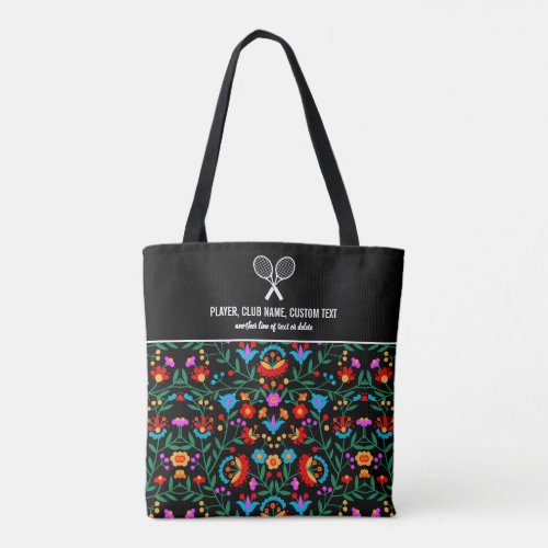 Fun Colorful Floral Print Custom Tennis Rackets Tote Bag