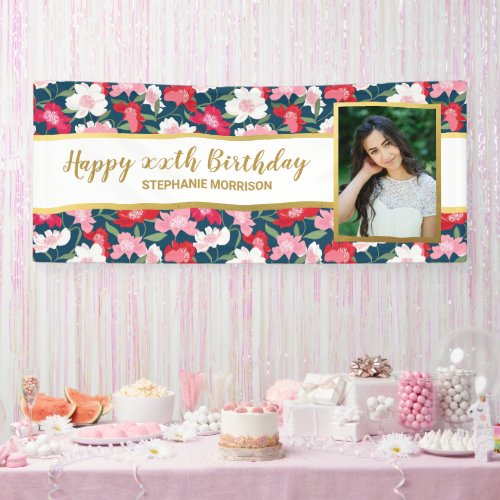 Fun Colorful Flowers Any Age Your Photo Birthday Banner