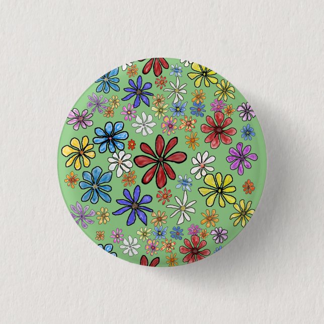 Fun Colorful Flowers Button (Front)