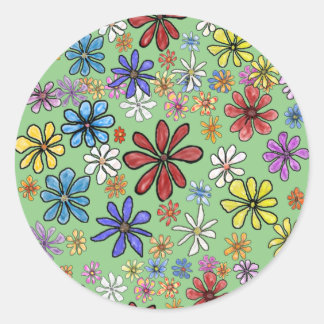 Fun Colorful Flowers Button Classic Round Sticker