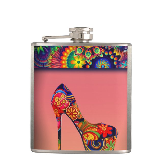 Fun Colorful Flowers High Heel Flask (Front)