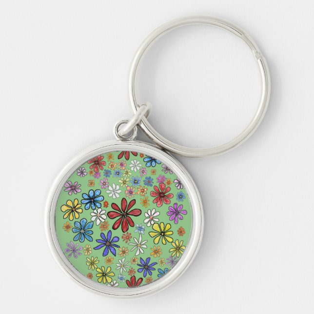 Fun Colorful Flowers Sticker Keychain (Front)