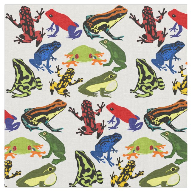 Fun Colorful Frog (poison dart frogs) pattern Fabric (Close Up)