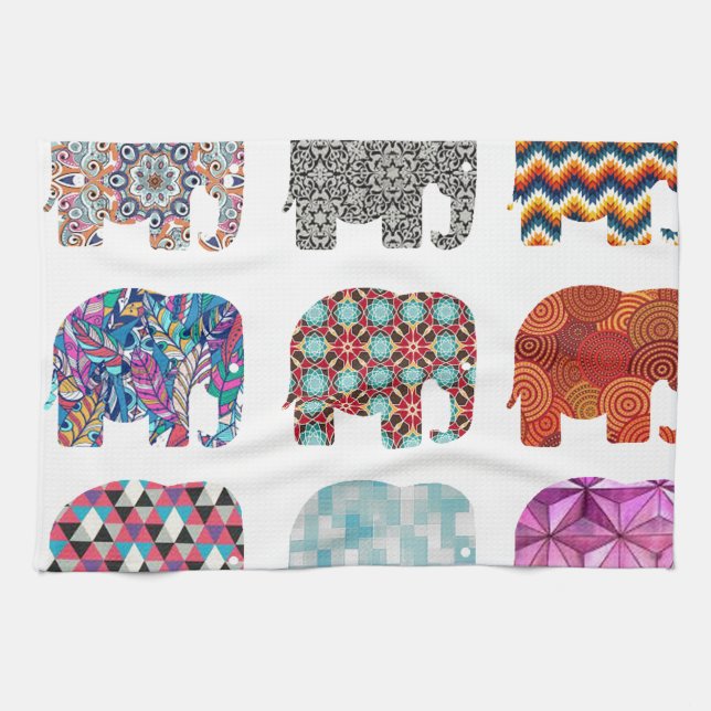 fun colorful funky elephant design kitchen towel (Horizontal)