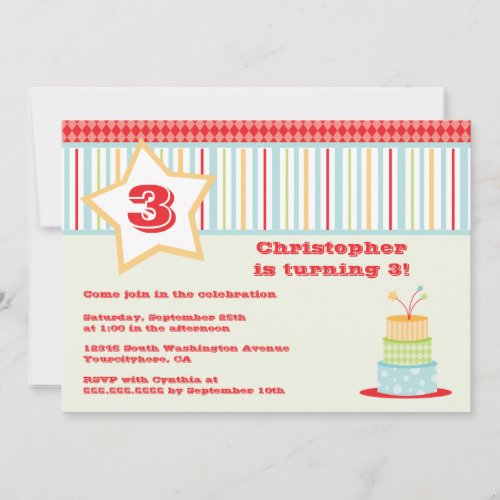 Fun colorful funky star birthday party invitation