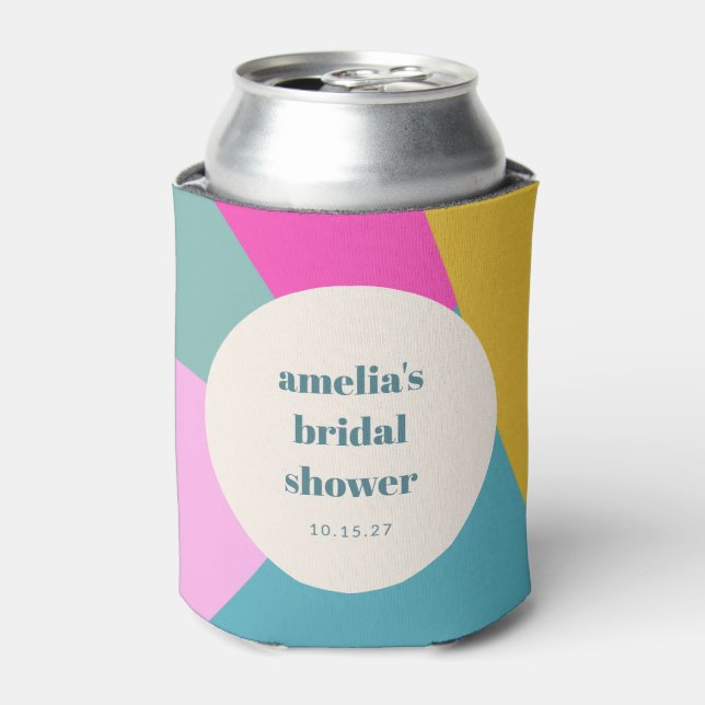 Fun Colorful Geometric Unique Custom Bridal Shower Can Cooler (Can Front)