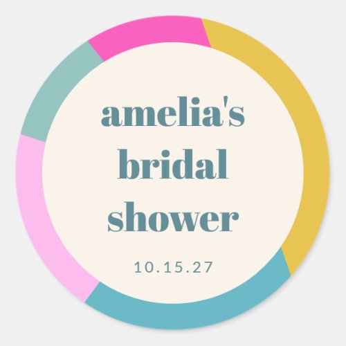 Fun Colorful Geometric Unique Custom Bridal Shower Classic Round Sticker