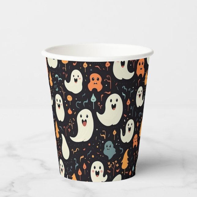Fun Colorful Ghosts Halloween Paper Cups (Front)