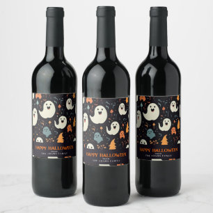 Fun Colorful Ghosts Personalized Happy Halloween Wine Label