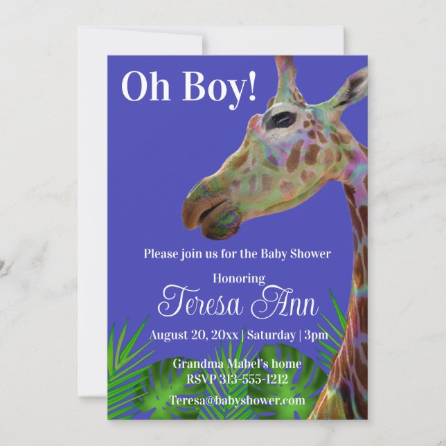 Fun colorful Giraffe baby shower Invitation (Front)