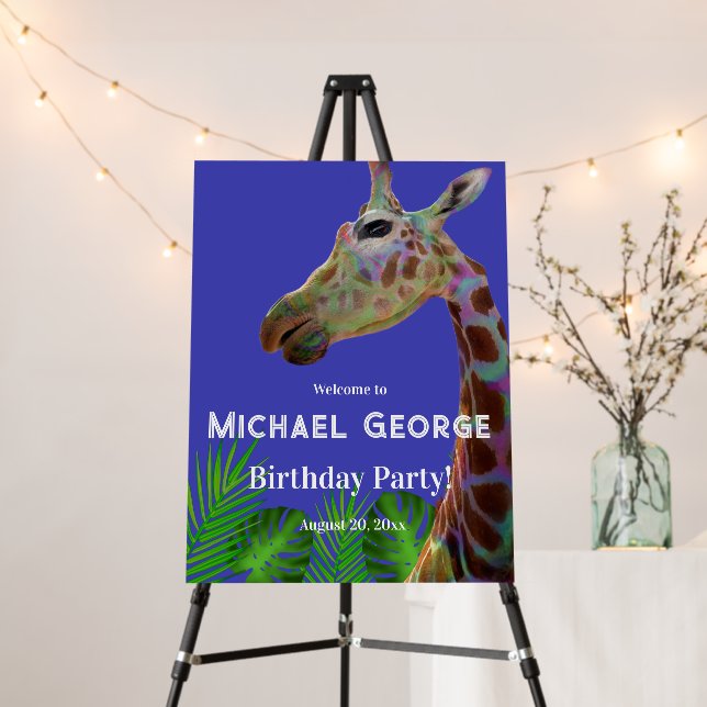 Fun colorful Giraffe kids birthday Party Foam Board (In Situ (Stand))
