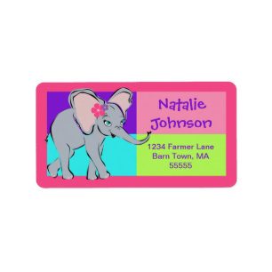 Fun Colorful Girl Elephant Address Label
