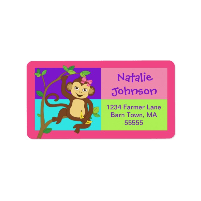 Fun Colorful Girl Monkey Address Label (Front)