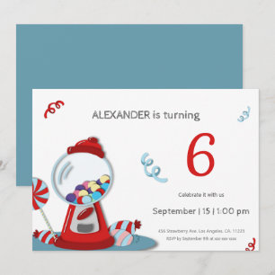 Fun Colorful Gumball Machine Kids Birthday Party Invitation