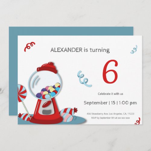 Fun Colorful Gumball Machine Kids Birthday Party Invitation