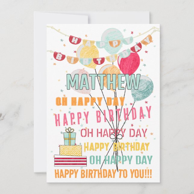 Fun Colorful Happy Birthday Balloons Card (Front)