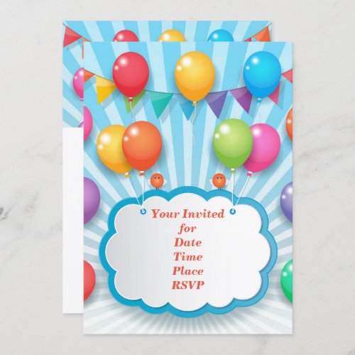 Fun Colorful Happy Birthday Balloons Invitation
