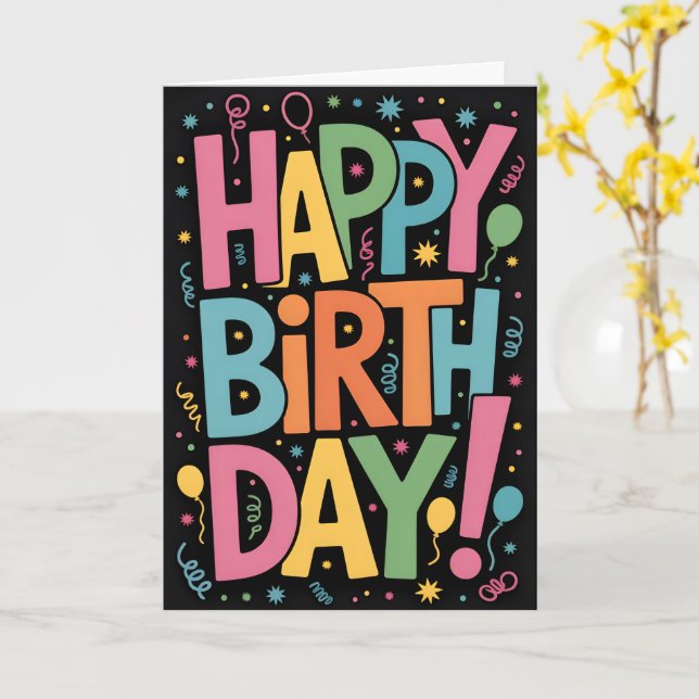Fun Colorful Happy Birthday Card (Yellow Flower)