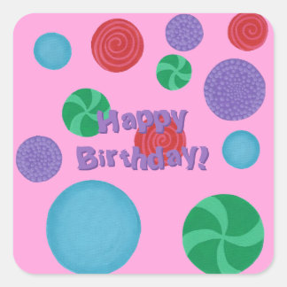 Fun Colorful Happy Birthday Polka Dots Stickers