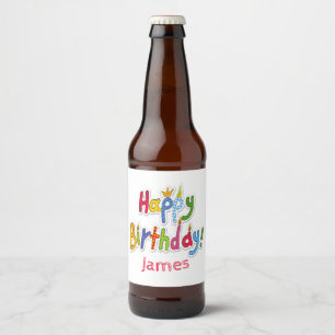 Fun & Colorful Happy Birthday Text – Personalized Beer Bottle Label