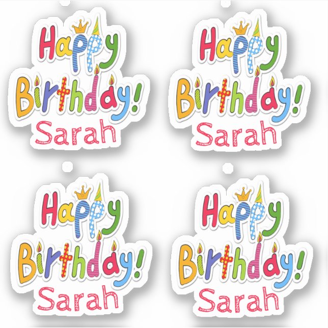 Fun & Colorful Happy Birthday Text – Personalized Sticker (Front)