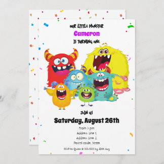 Fun & Colorful Happy Cute Monster Birthday Party Invitation