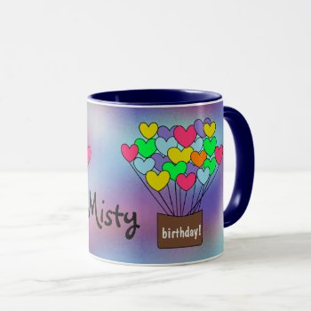 Fun Colorful Heart Balloons Personalized Birthday Mug by HappyGabby at Zazzle