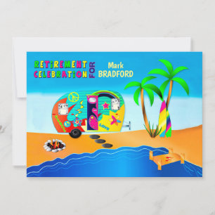 Fun & Colorful Hippie Camper Retirement Invitation