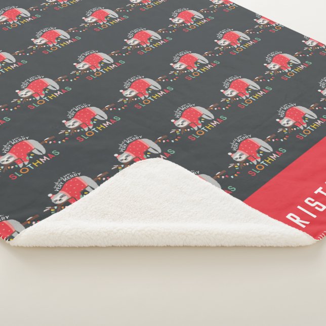 Fun colorful holiday modern sloth christmas sherpa blanket (3/4)
