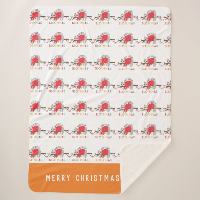 Fun colorful holiday modern sloth christmas sherpa blanket (Front)