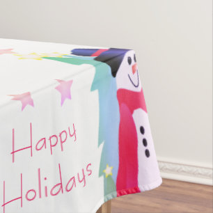 Fun Colorful Holiday Snowman Tablecloth
