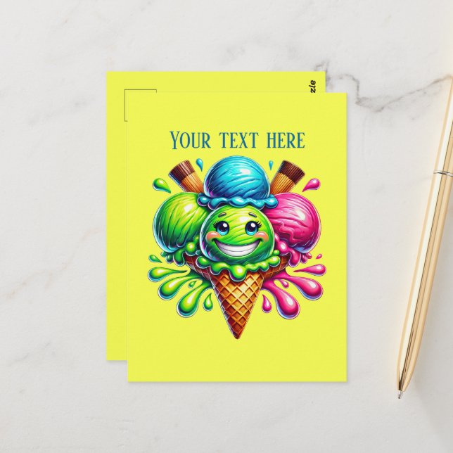 Fun colorful ice cream add text postcard (Front/Back In Situ)