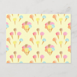 Fun Colorful Ice Cream Cone Pattern on Yellow Postcard