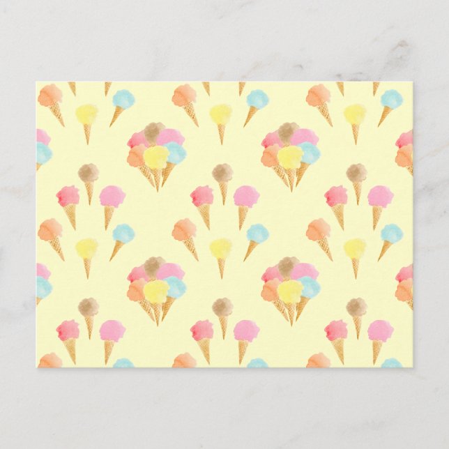Fun Colorful Ice Cream Cone Pattern on Yellow Postcard (Front)