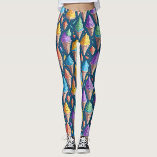 Fun Colorful Ice Cream Cone Sweet Dessert Pattern Leggings