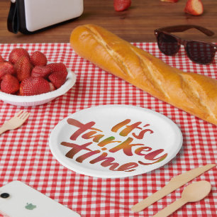 Fun Colorful It is Turkey Time Thanksgiving Dinner Paper Plates