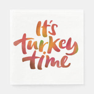 Fun Colorful It's Turkey Time Thanksgiving Dinner Napkins