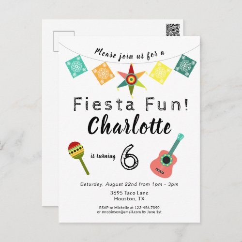 Fun Colorful Kids Fiesta Birthday Party Postcard