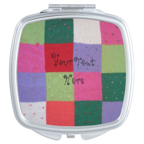 fun colorful knitted patchwork squares vintage compact mirror