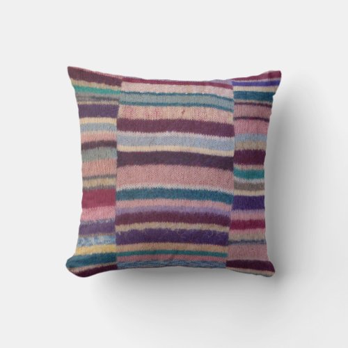 fun colorful knitted stripes vintage throw pillow