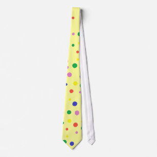 Fun Colorful Large Polka Dots on Light Yellow Tie