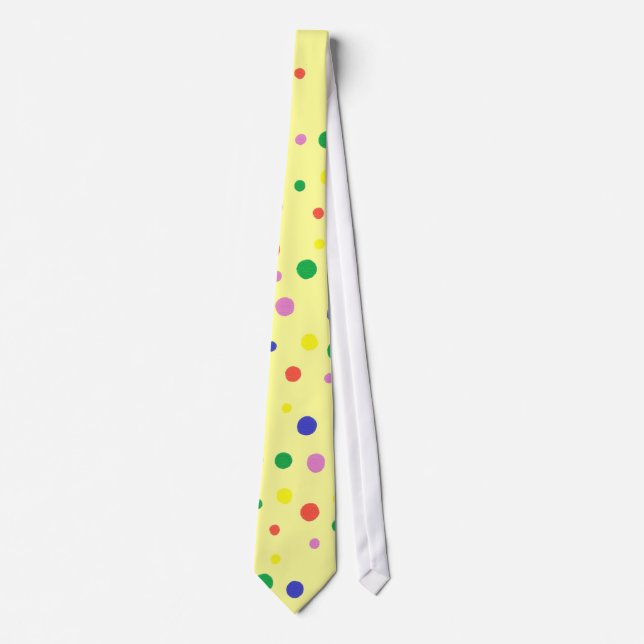 Fun Colorful Large Polka Dots on Light Yellow Tie (Front)