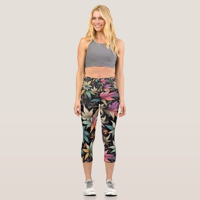 Fun Colorful Leaves Capri Leggings (Front)