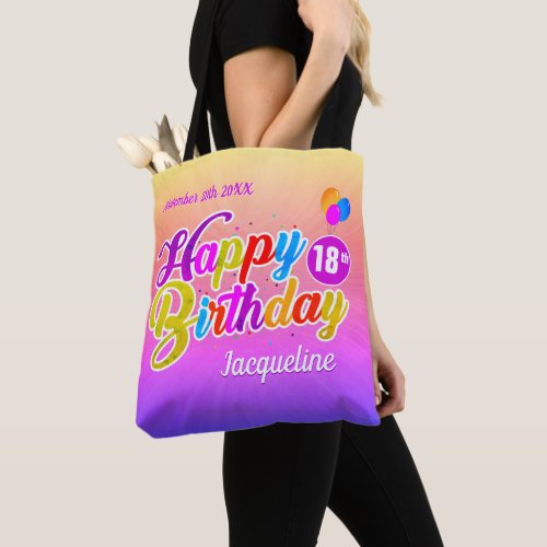 Fun Colorful Letters Happy Birthday Name on PINK Tote Bag