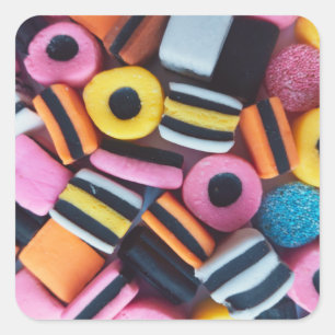 Fun, colorful, licorice candy square sticker